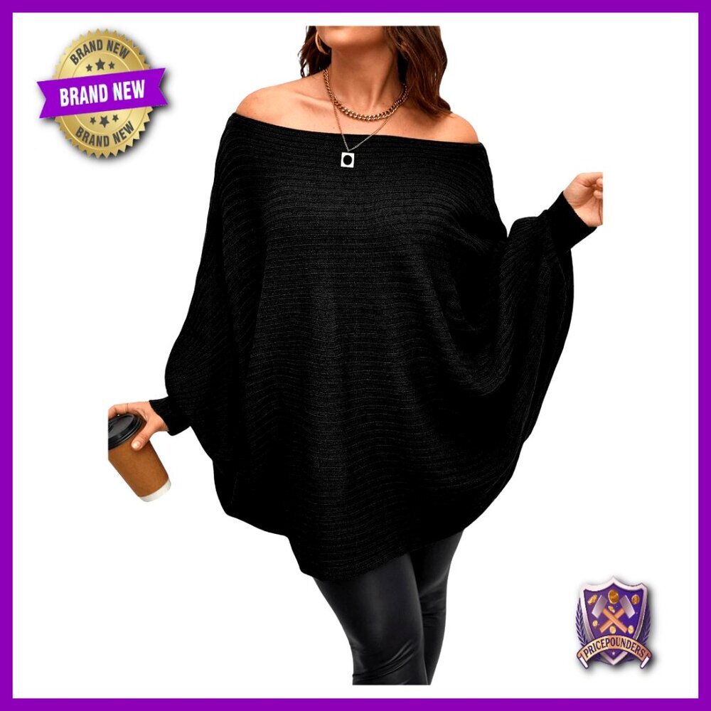 Plus Size Off Shoulder Batwing Sleeve Pullover Sweater Soft Stretch